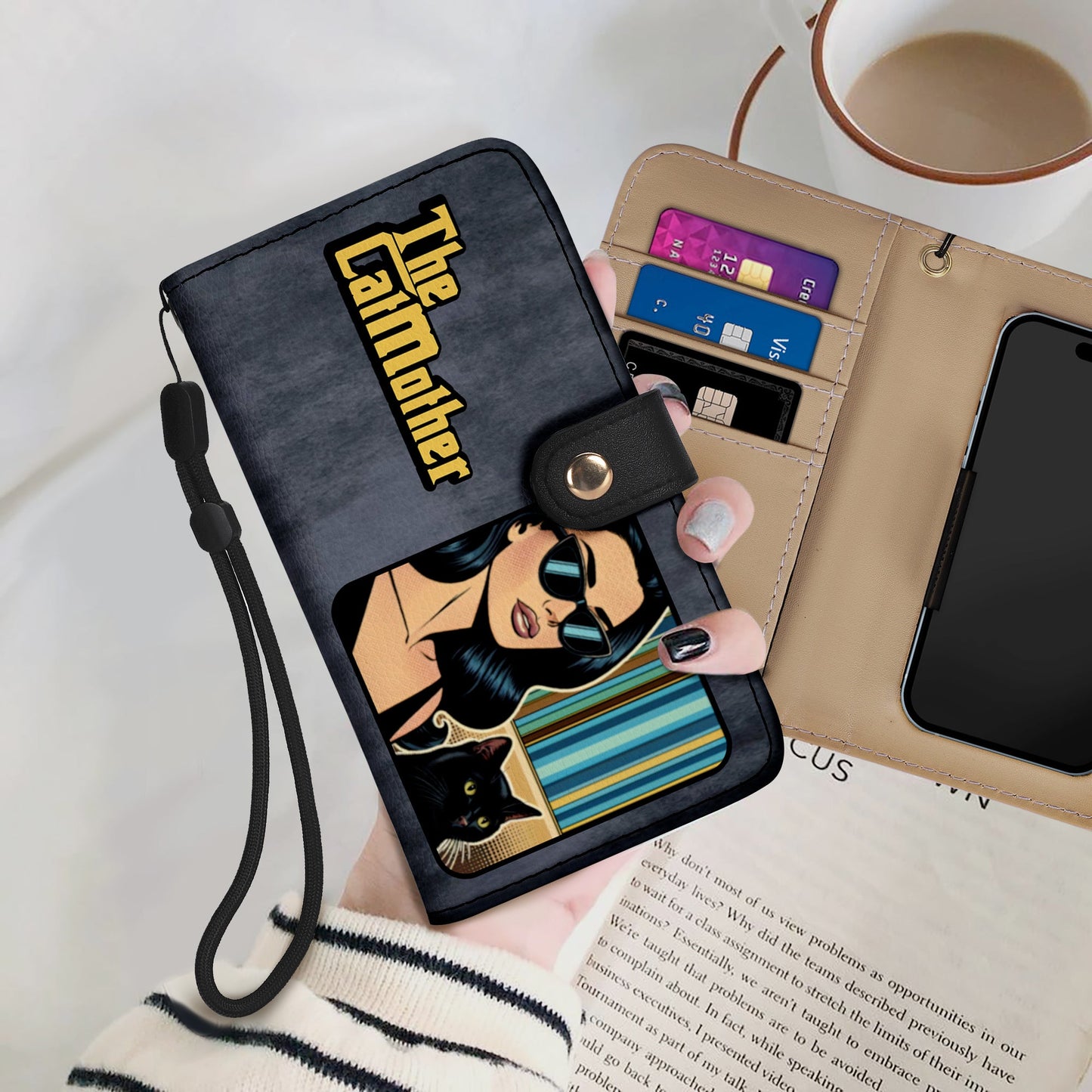 Spezielle benutzerdefinierte Haustier Kunst und Text - personalisierte Telefon Leder Brieftasche - QCUSTOM09PW