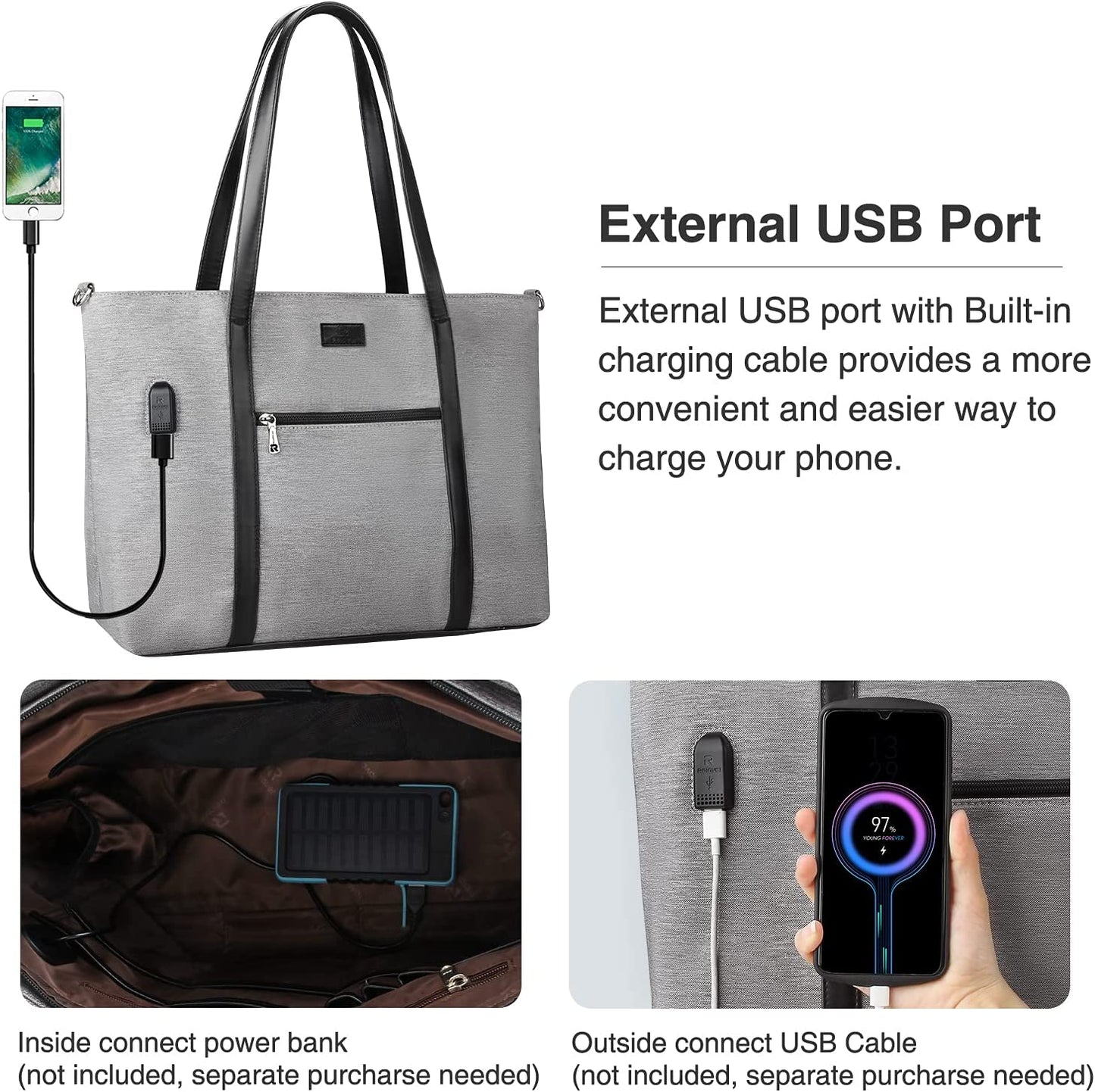 17.3 inch Large Gray Laptop Tote Bag