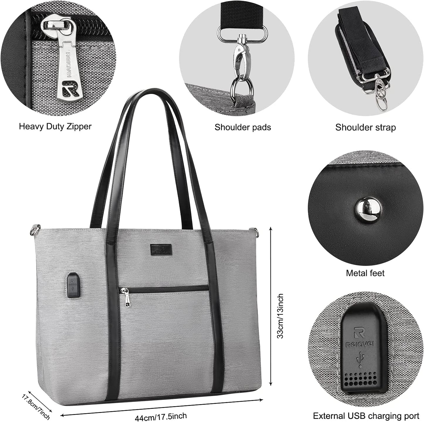 17.3 inch Large Gray Laptop Tote Bag