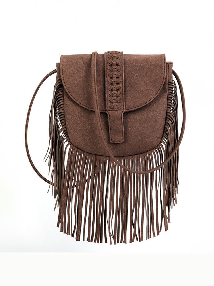 Damen Halbrunde Umhängetasche aus Leder mit Quaste