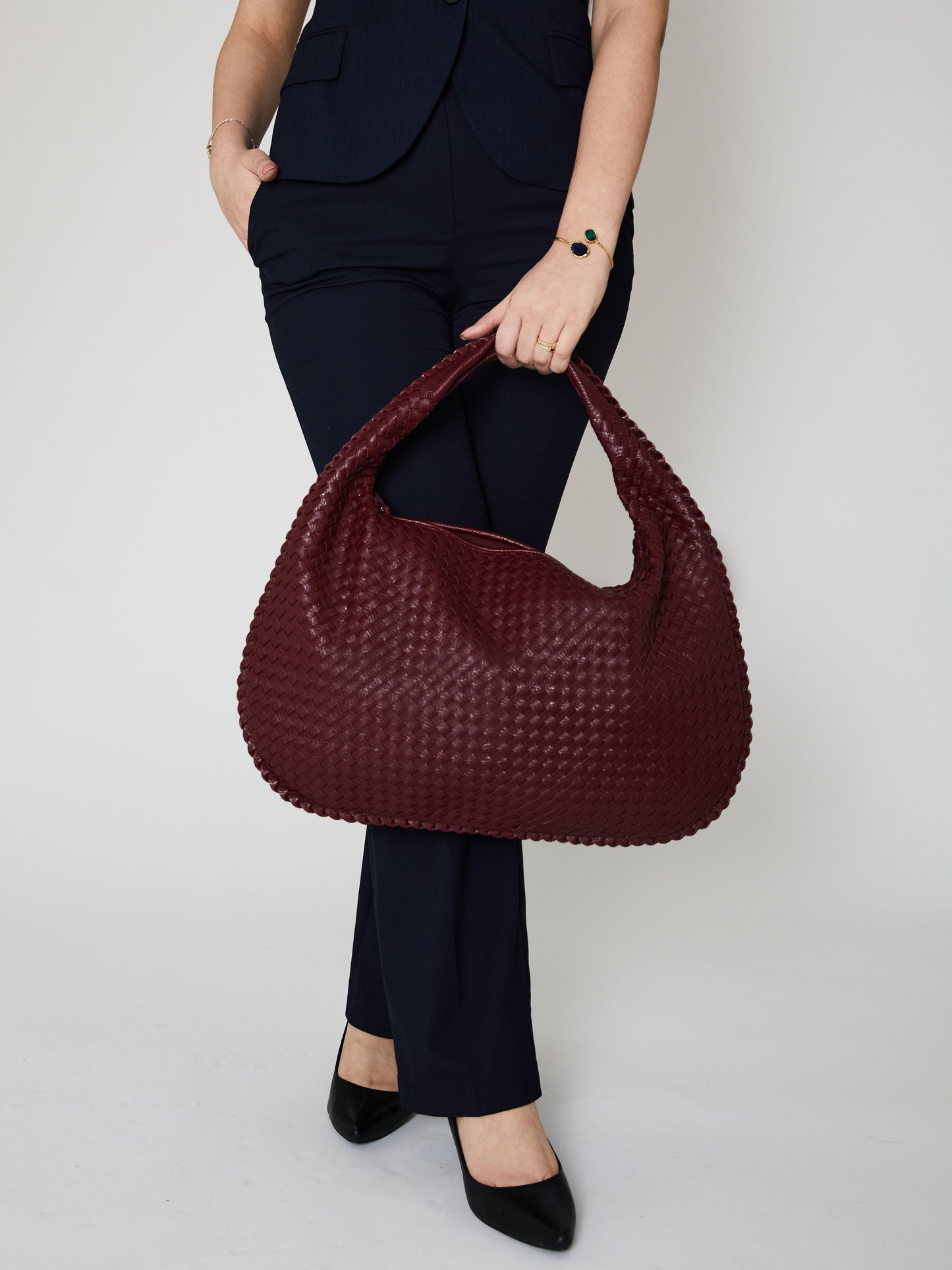 Alltags-Ledertasche - Weinrot