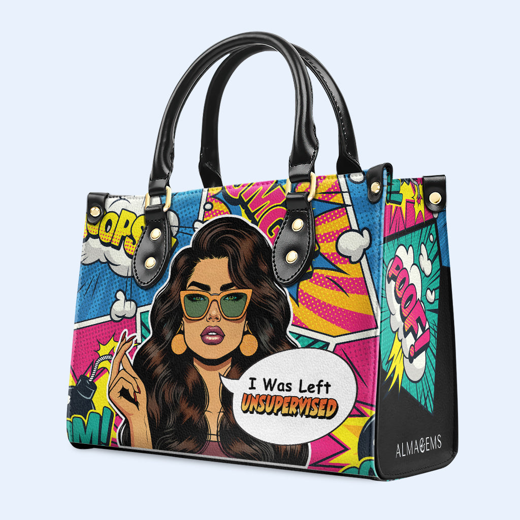 Ich wurde unbeaufsichtigt gelassen - Personalisierte Lederhandtasche - UNSUP05