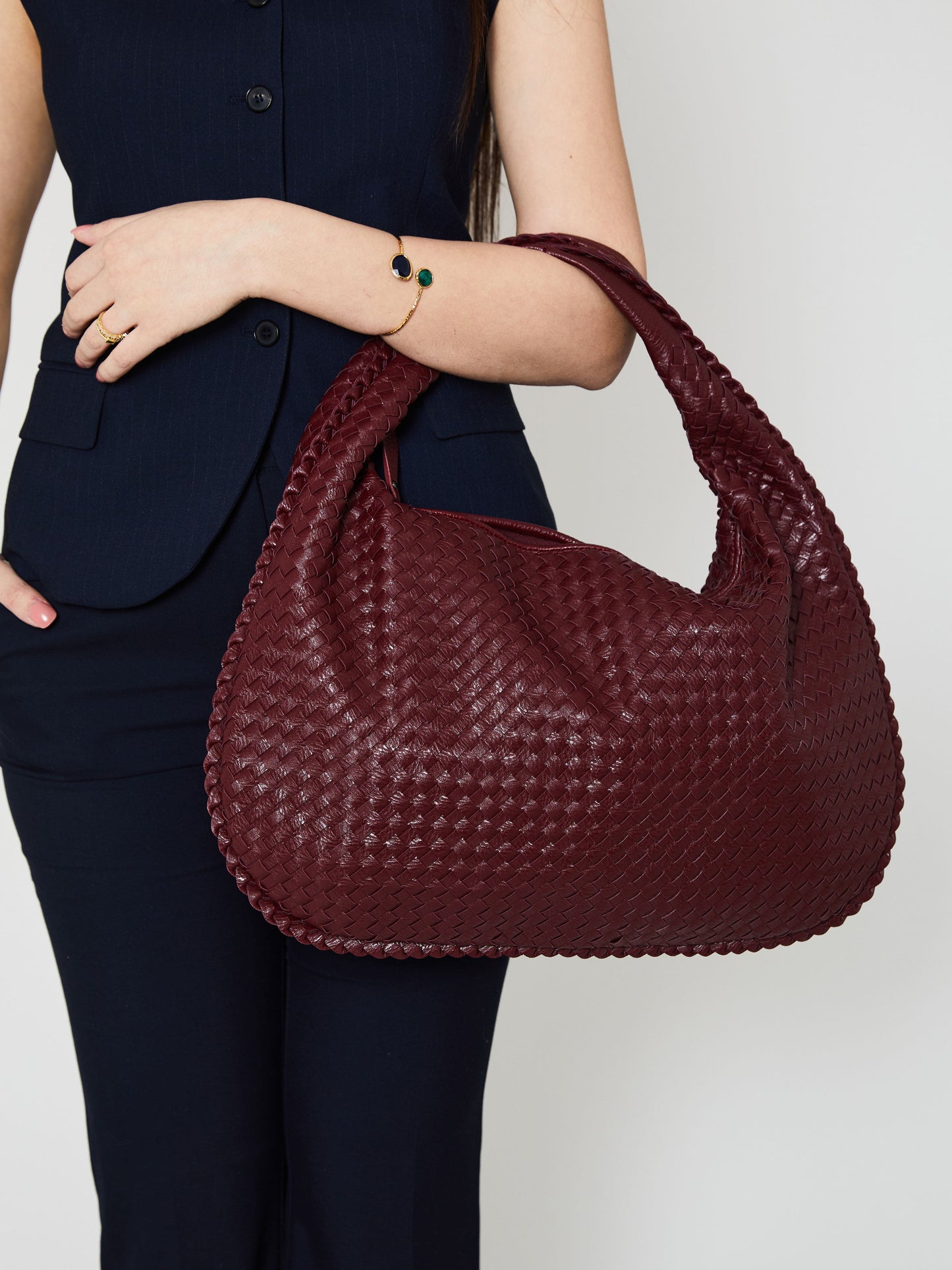 Alltags-Ledertasche - Weinrot