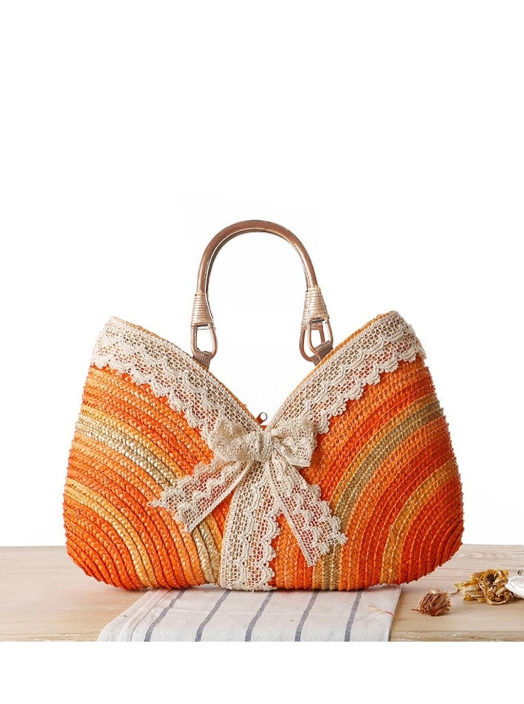 Gewebte Einkaufstasche mit Spitzen-Patchwork