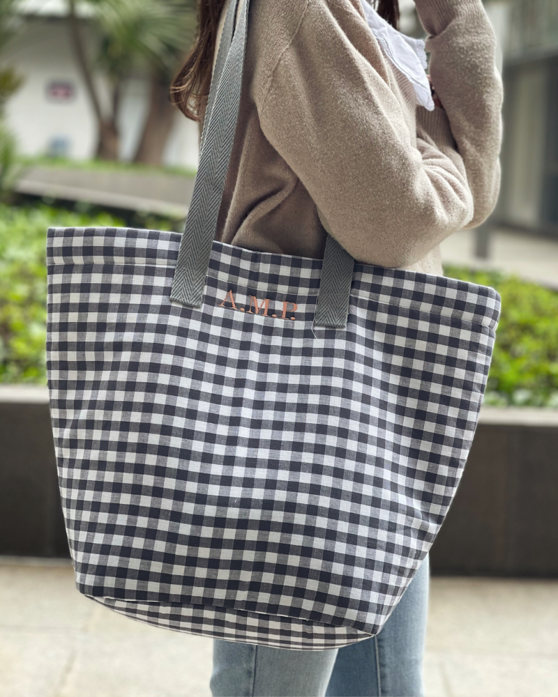 Gingham-Tasche Grau