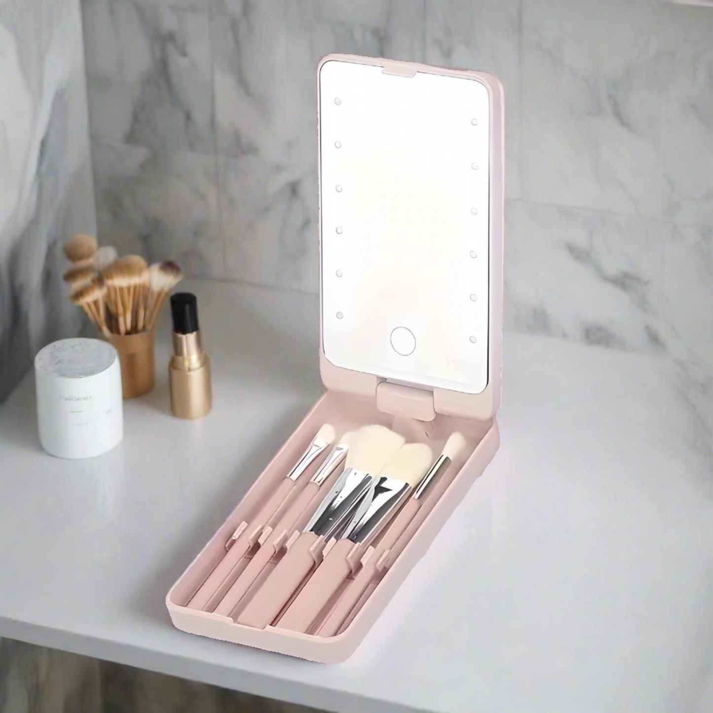 Rose | Reise-Make-up-Pinsel-Spiegel-Set