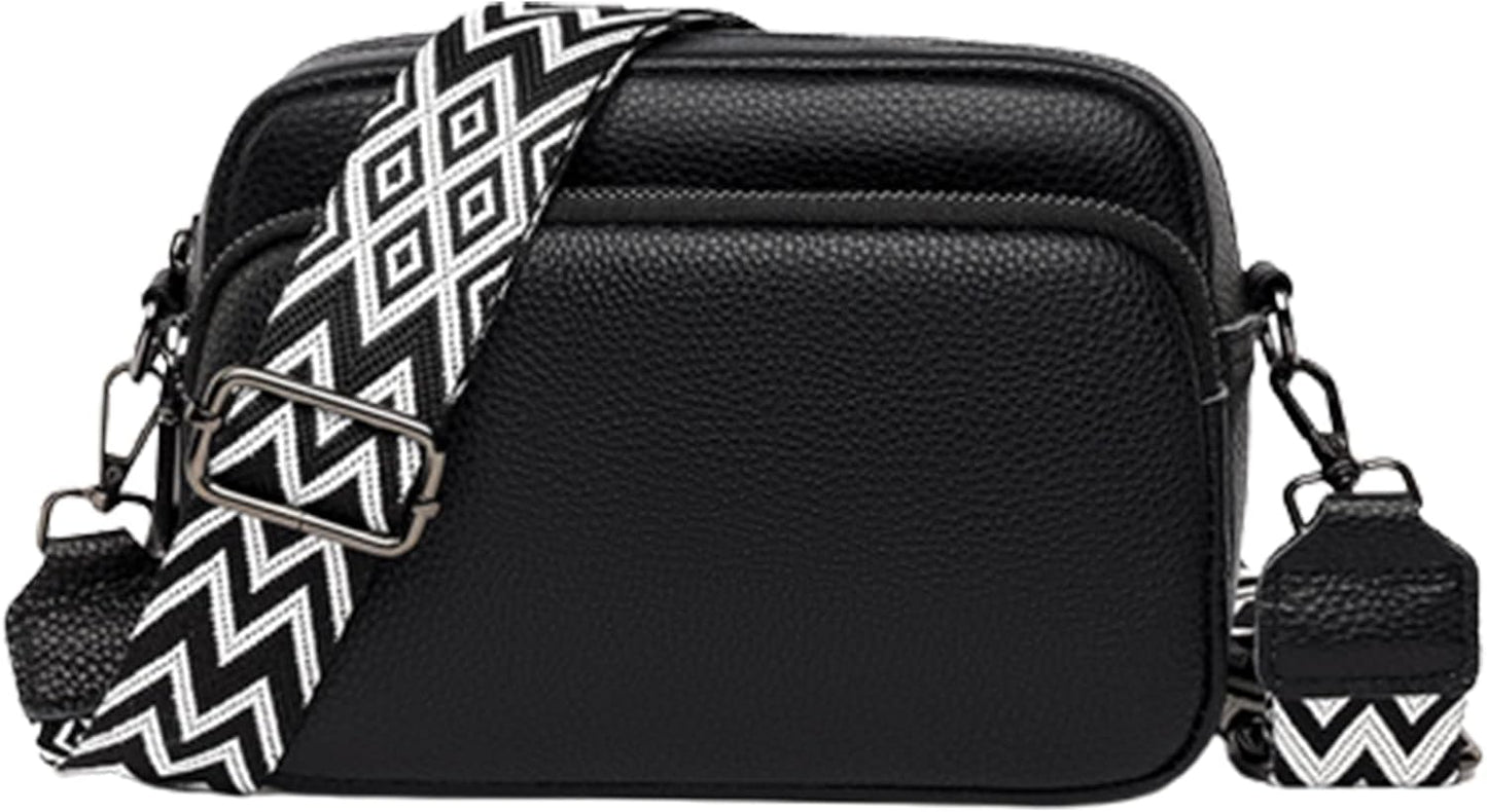 Chic Leather Crossbody Camera Bag with Guitar Strap