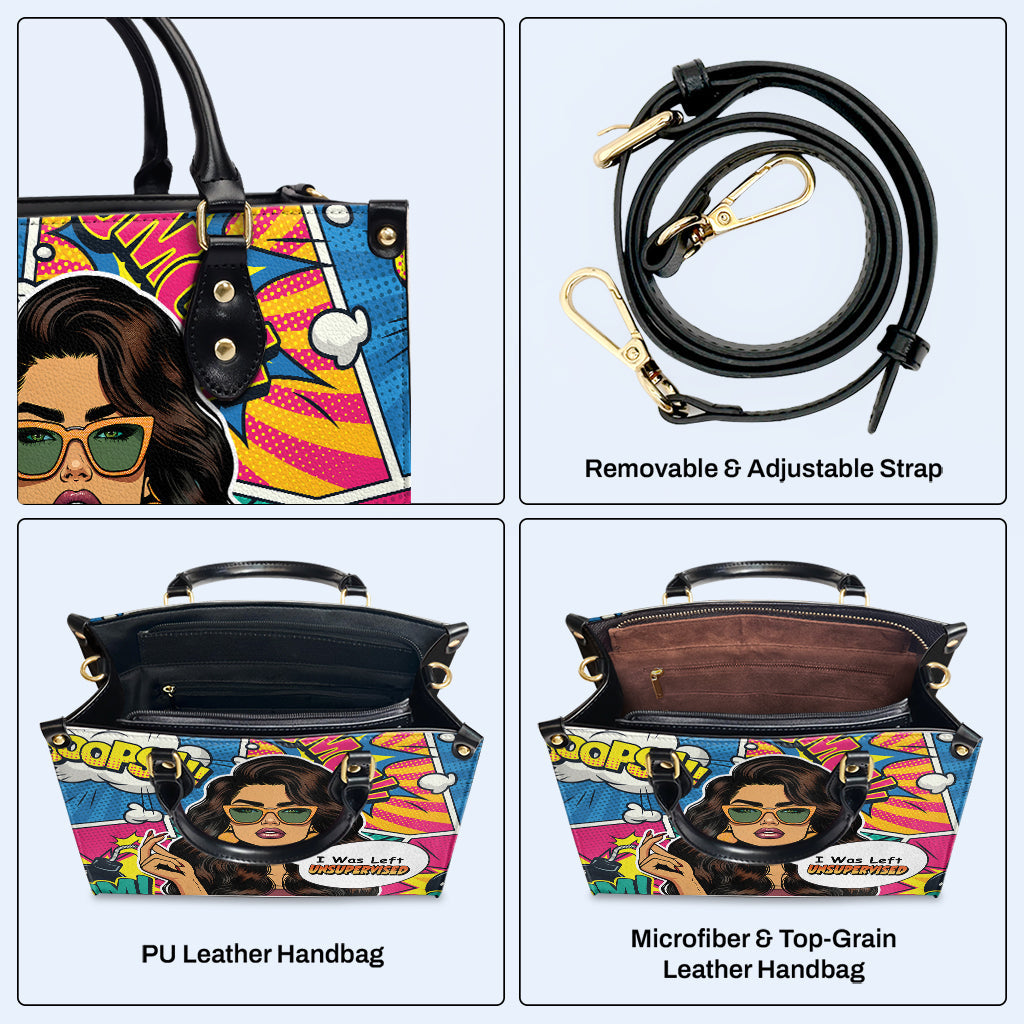 Ich wurde unbeaufsichtigt gelassen - Personalisierte Lederhandtasche - UNSUP05