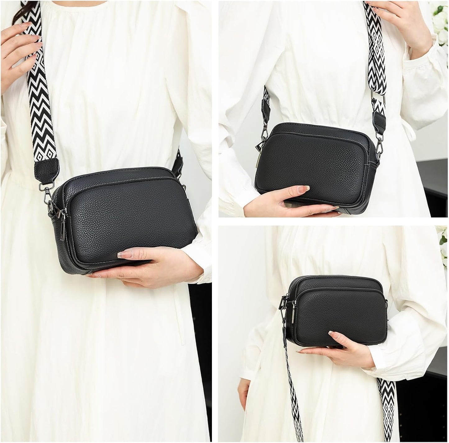 Chic Leather Crossbody Camera Bag with Guitar Strap