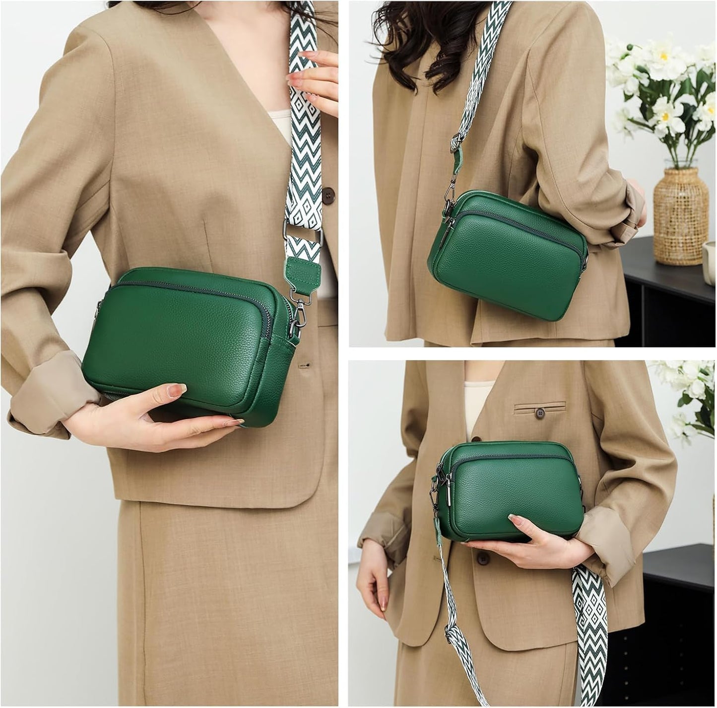 Chic Leather Crossbody Camera Bag with Guitar Strap