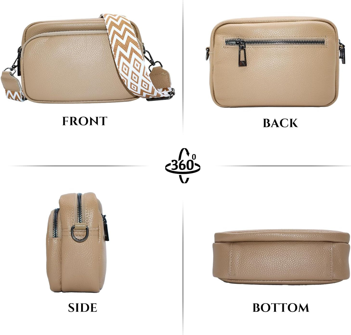 Chic Leather Crossbody Camera Bag with Guitar Strap