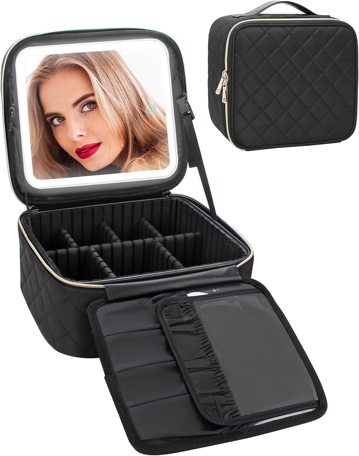 Relavel – Kleiner Make-up-Koffer mit beleuchtetem Spiegel, Schwarz