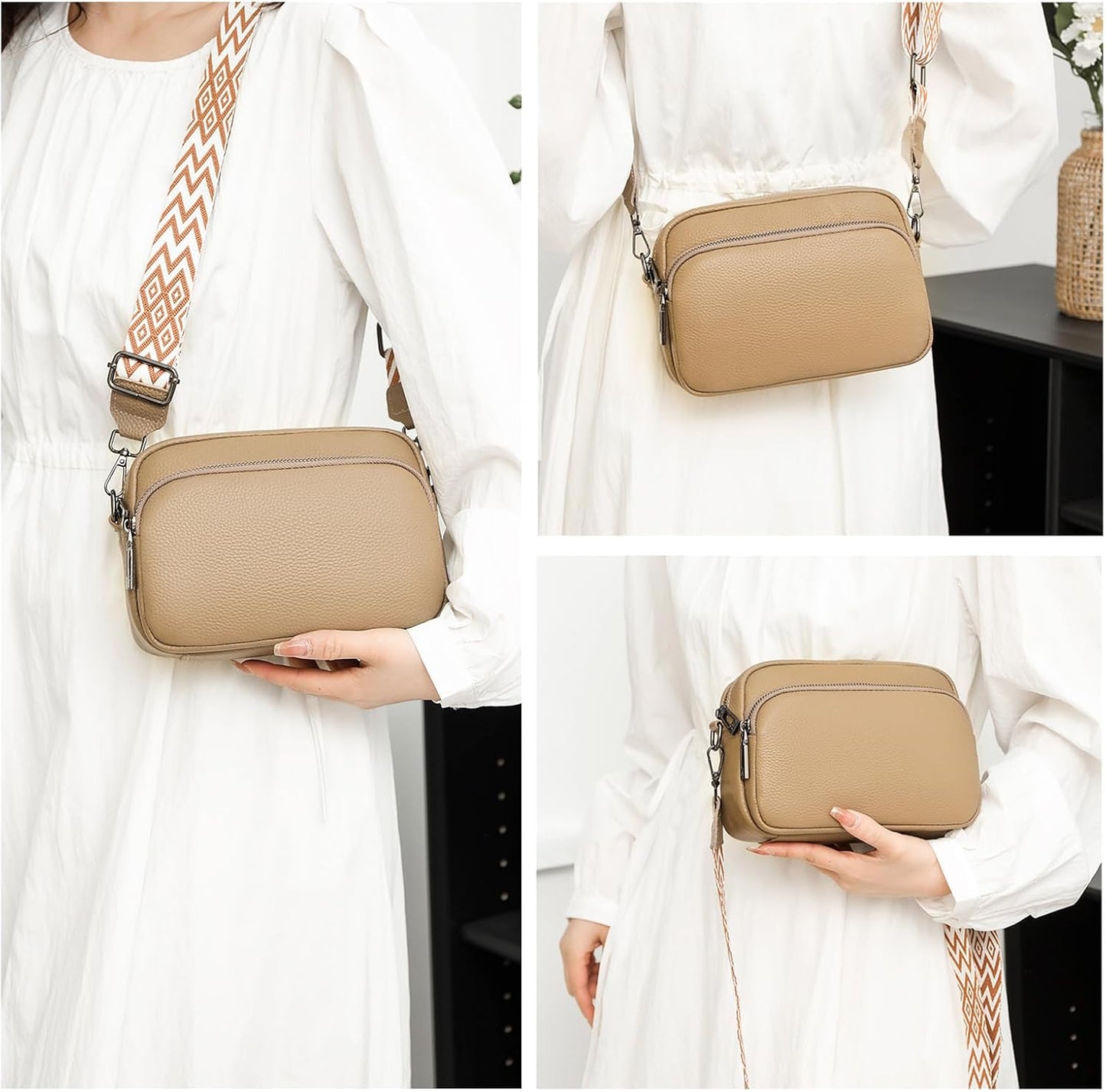 Chic Leather Crossbody Camera Bag with Guitar Strap