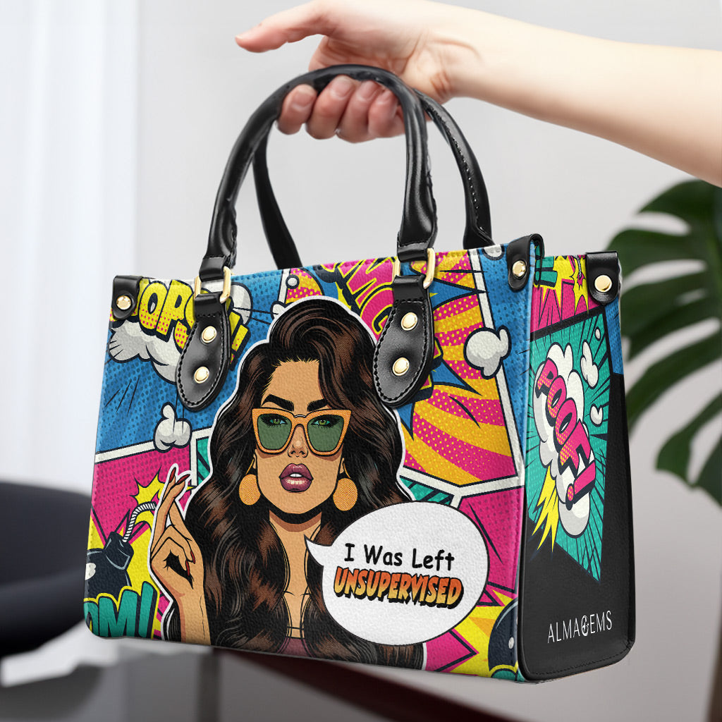 Ich wurde unbeaufsichtigt gelassen - Personalisierte Lederhandtasche - UNSUP05