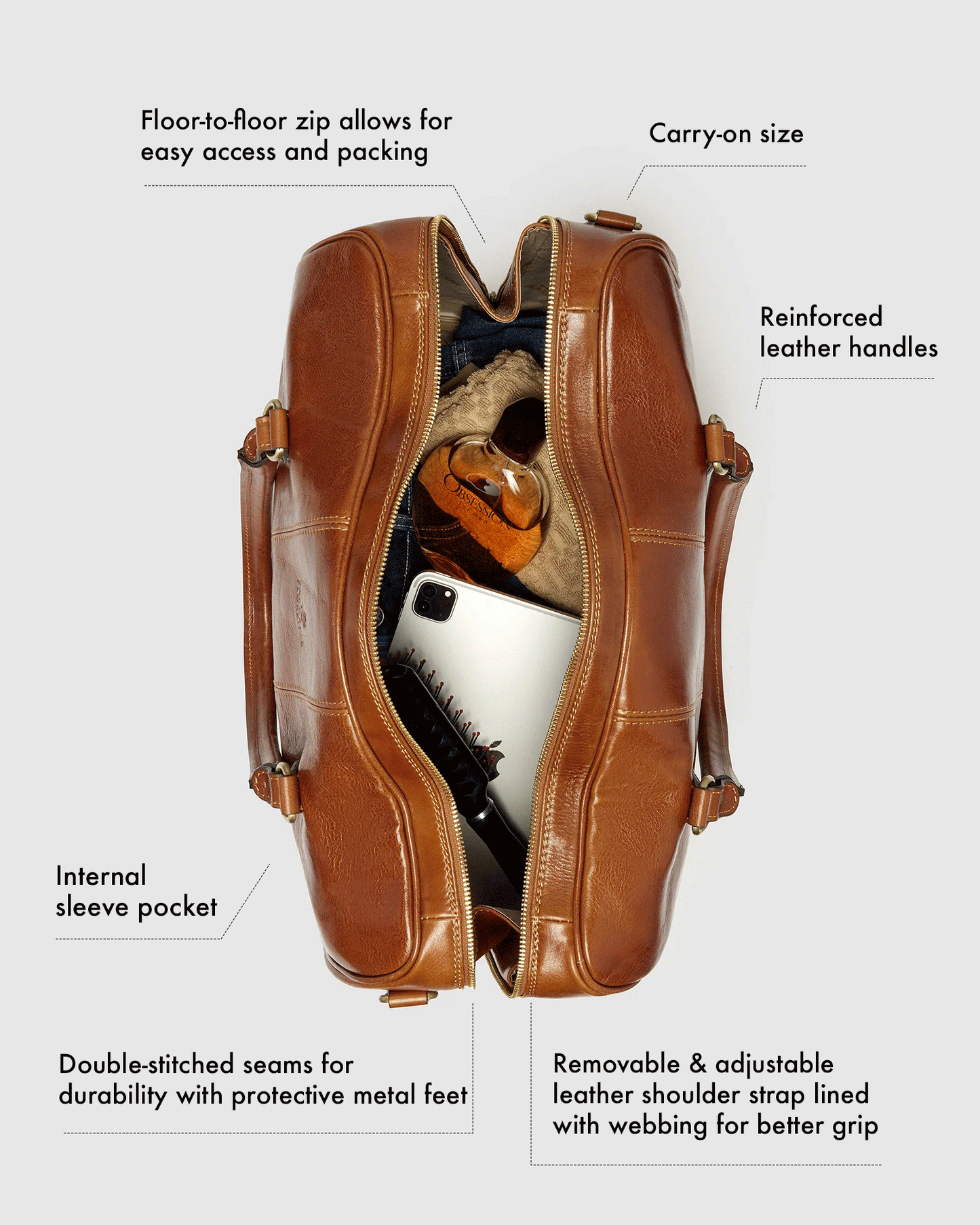Albertis Piccolo Tan – Leder-Reisetasche