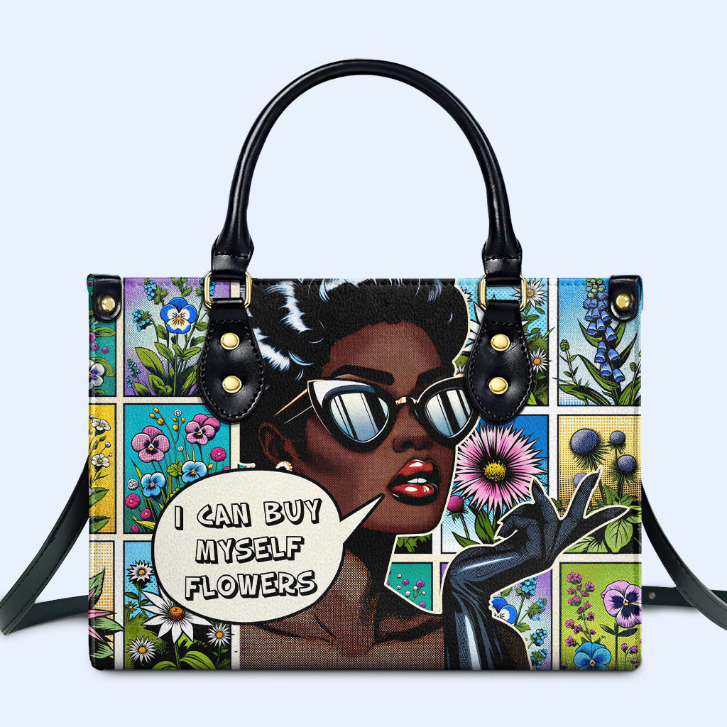 Ich kann mir Blumen kaufen - Personalisierte Lederhandtasche - DB01