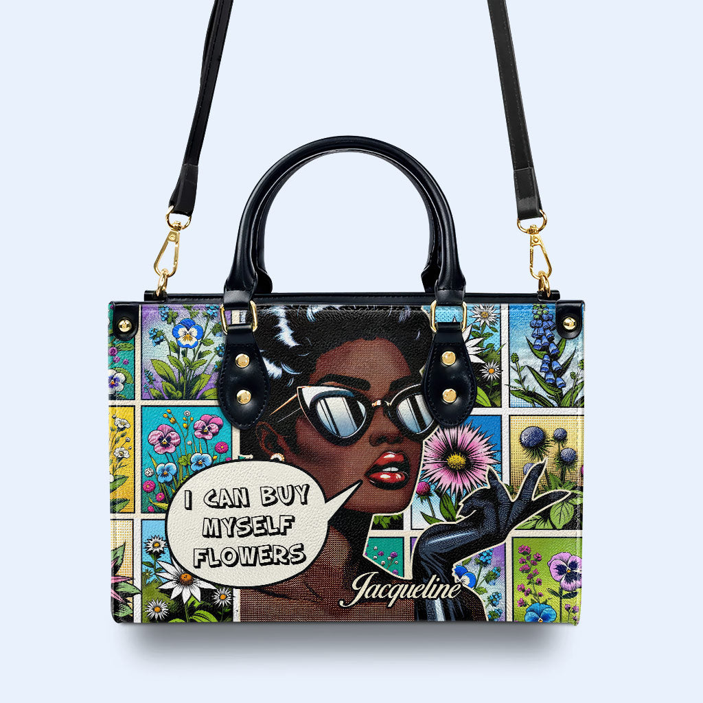 Ich kann mir Blumen kaufen - Personalisierte Lederhandtasche - DB01