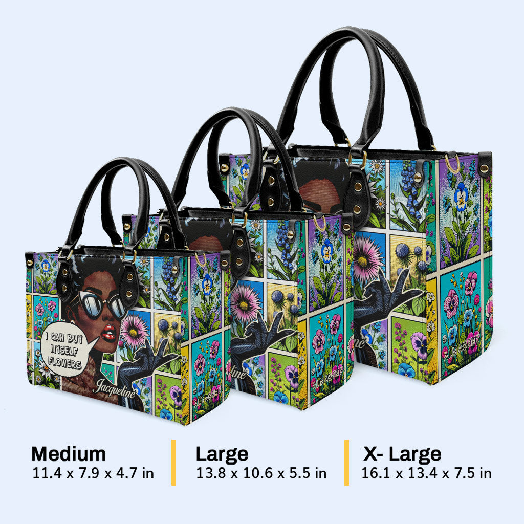 Ich kann mir Blumen kaufen - Personalisierte Lederhandtasche - DB01