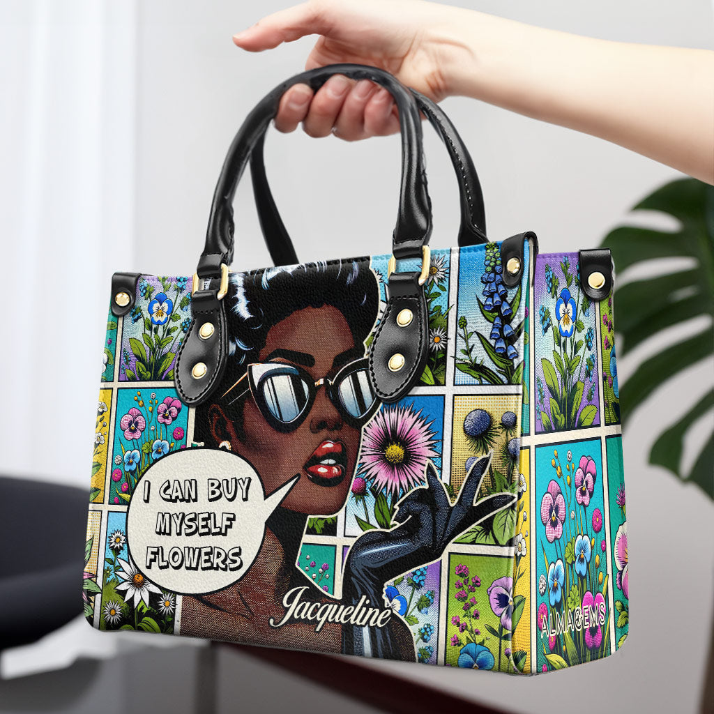 Ich kann mir Blumen kaufen - Personalisierte Lederhandtasche - DB01