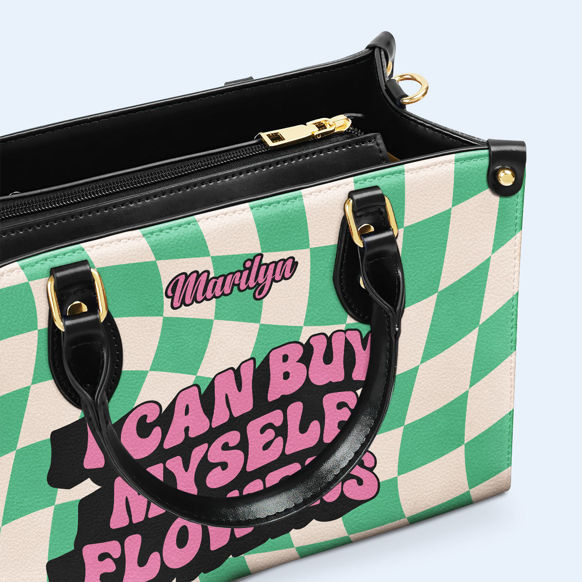 Ich kann mir Blumen kaufen - Personalisierte Lederhandtasche - DB02