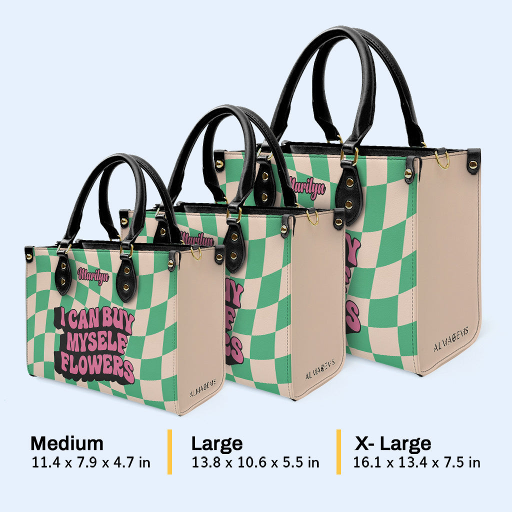 Ich kann mir Blumen kaufen - Personalisierte Lederhandtasche - DB02