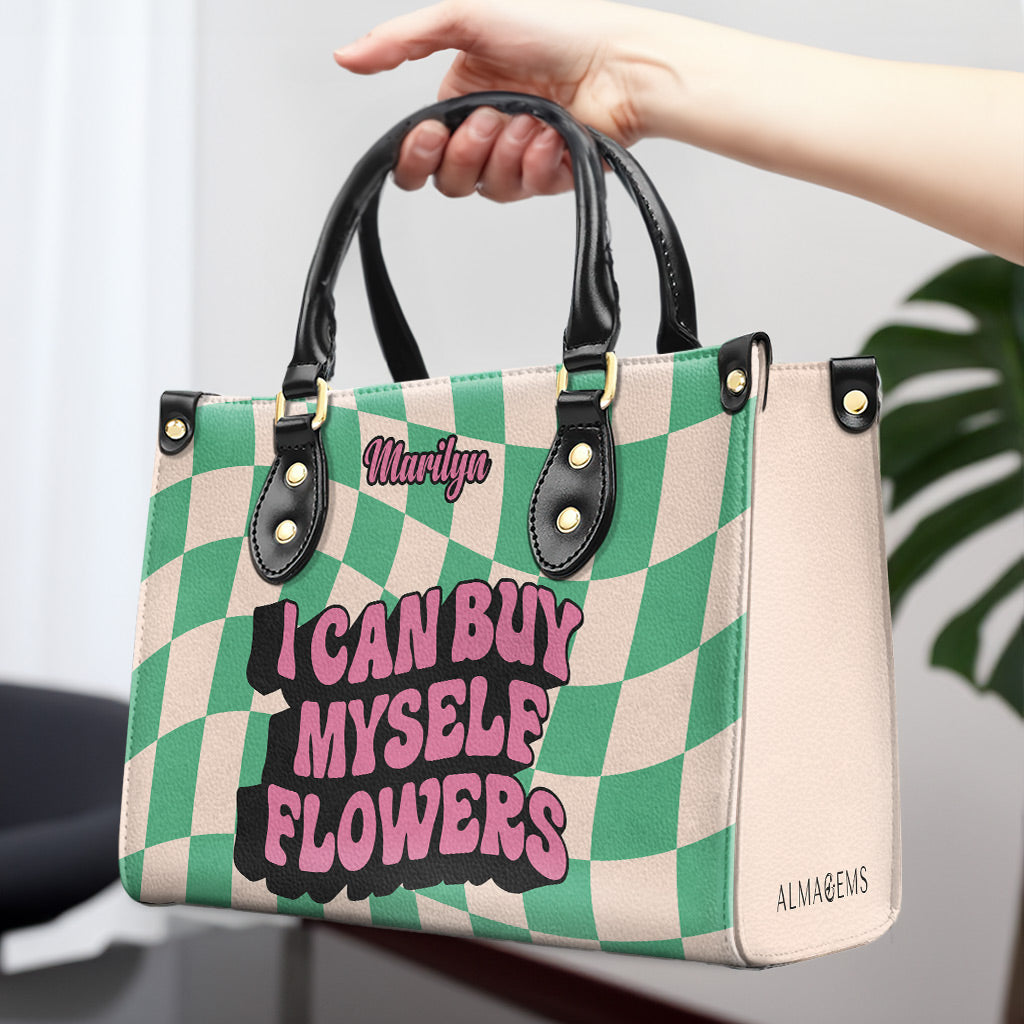 Ich kann mir Blumen kaufen - Personalisierte Lederhandtasche - DB02