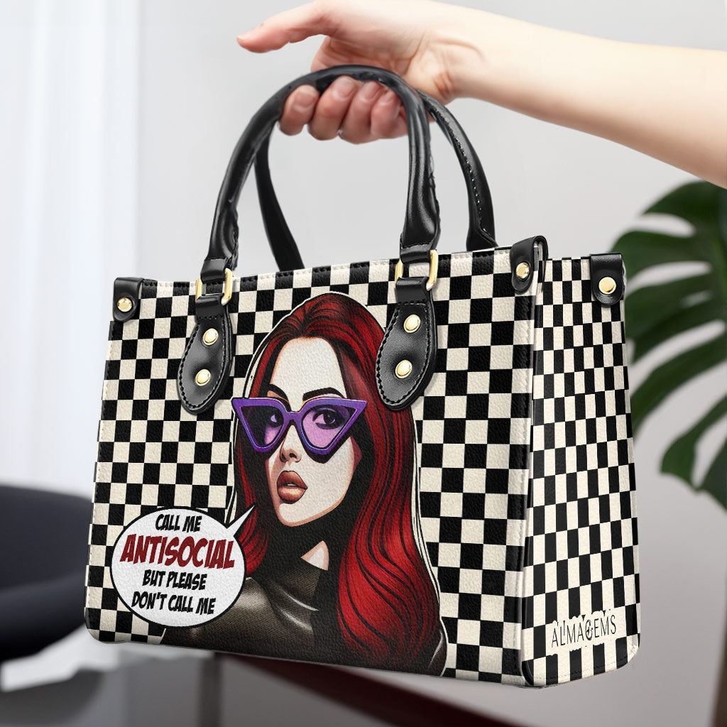 Nenn mich unsozial, aber nenn mich bitte nicht – personalisierte Lederhandtasche – DB47