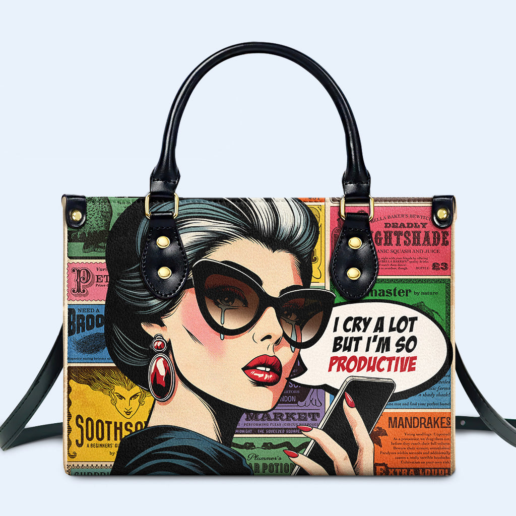 Ich weine viel, aber ich bin so produktiv - Personalisierte Lederhandtasche - DB48