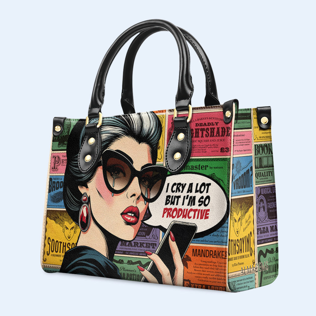 Ich weine viel, aber ich bin so produktiv - Personalisierte Lederhandtasche - DB48