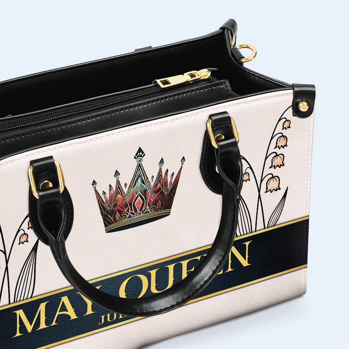 Blumen für jeden Geburtsmonat - Personalisierte Lederhandtasche - DG026_HB