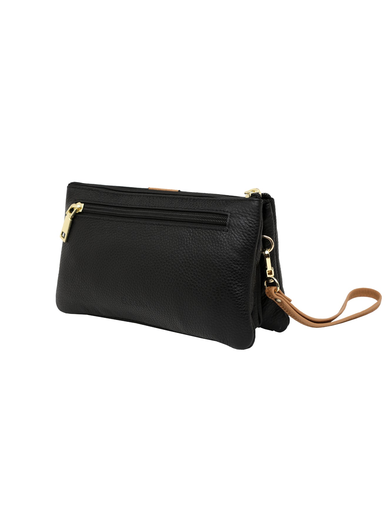 CANDICE LEDERBRIEFTASCHE MIT SCHULTERGURT - SCHWARZ/KAMEL