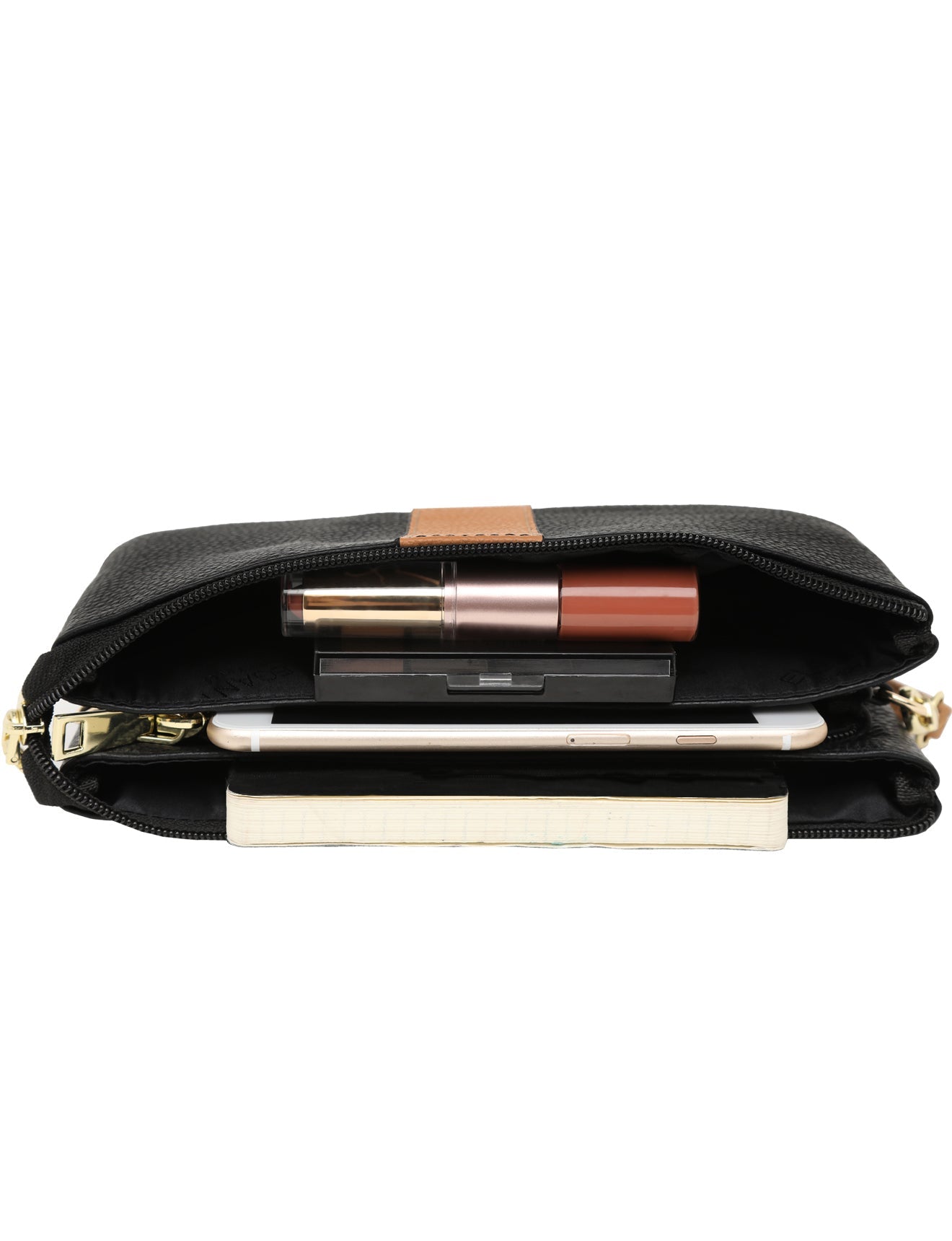 CANDICE LEDERBRIEFTASCHE MIT SCHULTERGURT - SCHWARZ/KAMEL