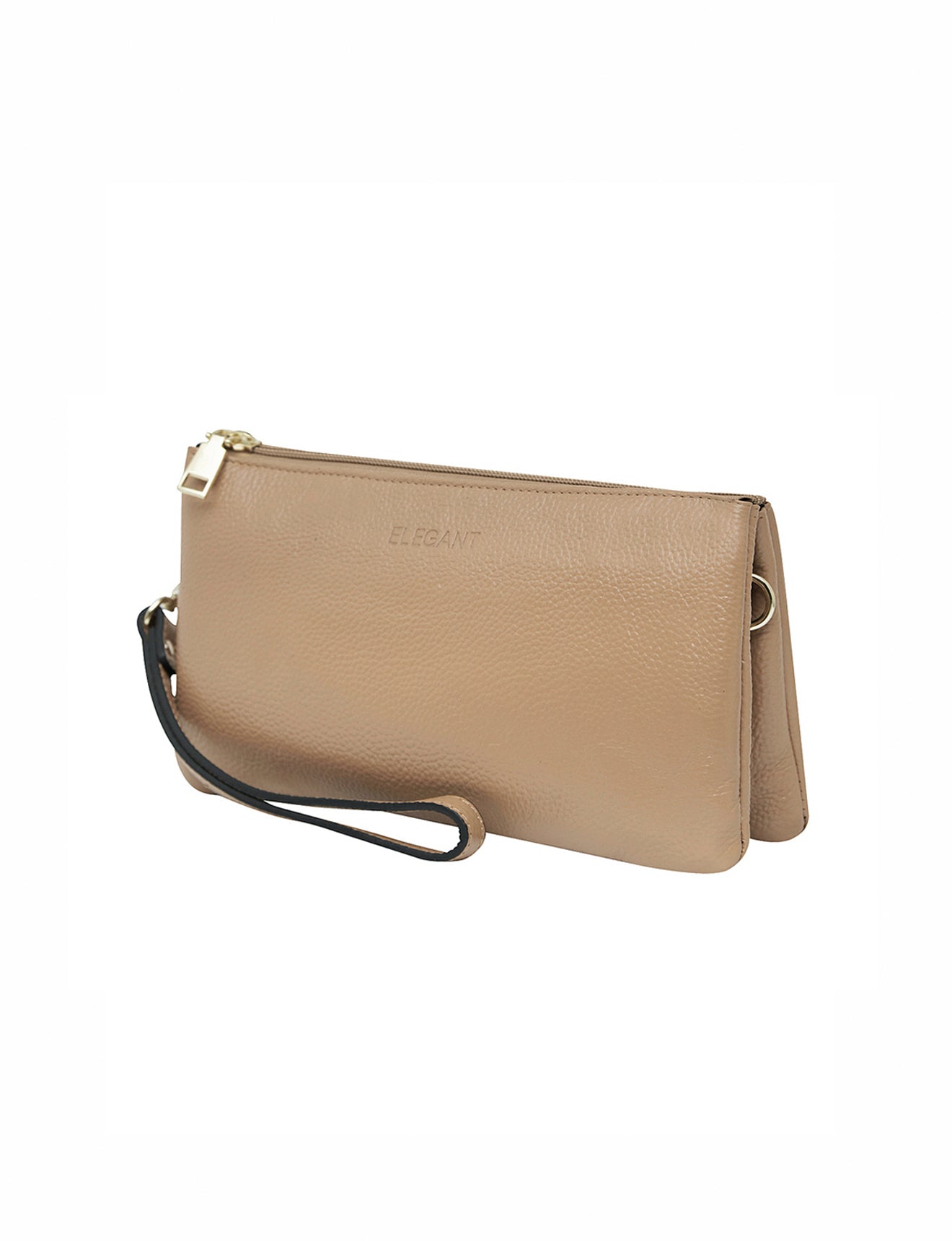 CANDICE LEDERBRIEFTASCHE MIT SCHULTERGURT – KAMEL