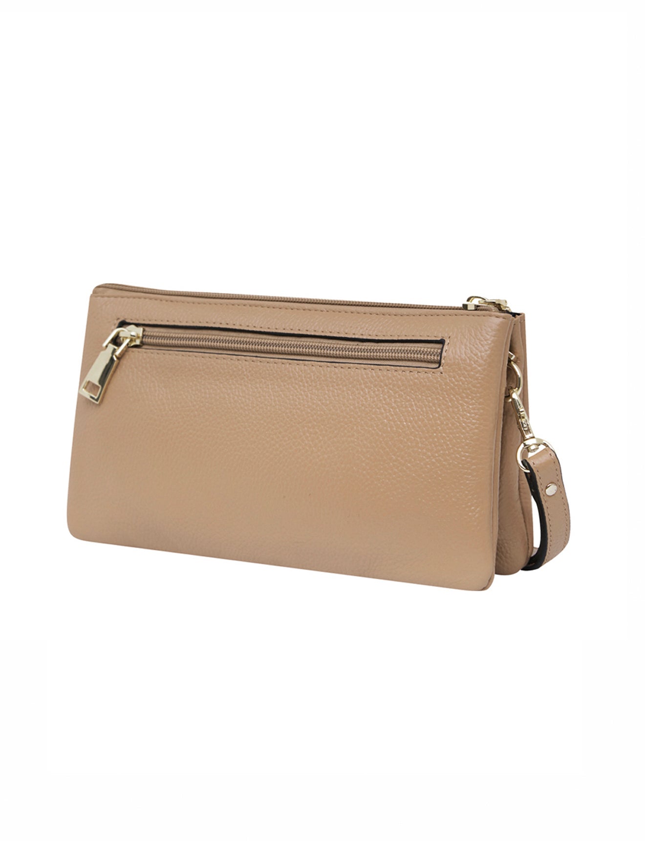 CANDICE LEDERBRIEFTASCHE MIT SCHULTERGURT – KAMEL