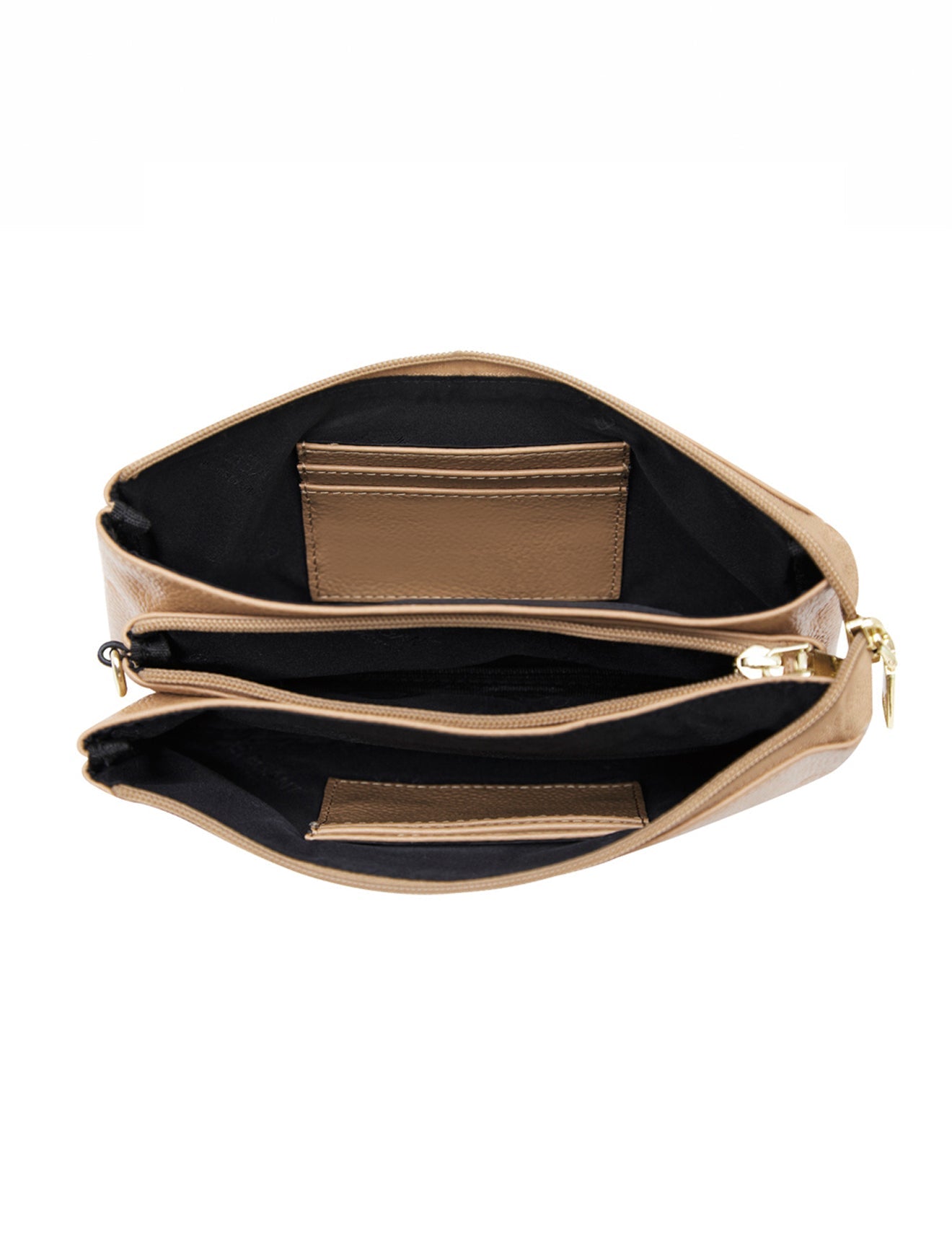 CANDICE LEDERBRIEFTASCHE MIT SCHULTERGURT – KAMEL