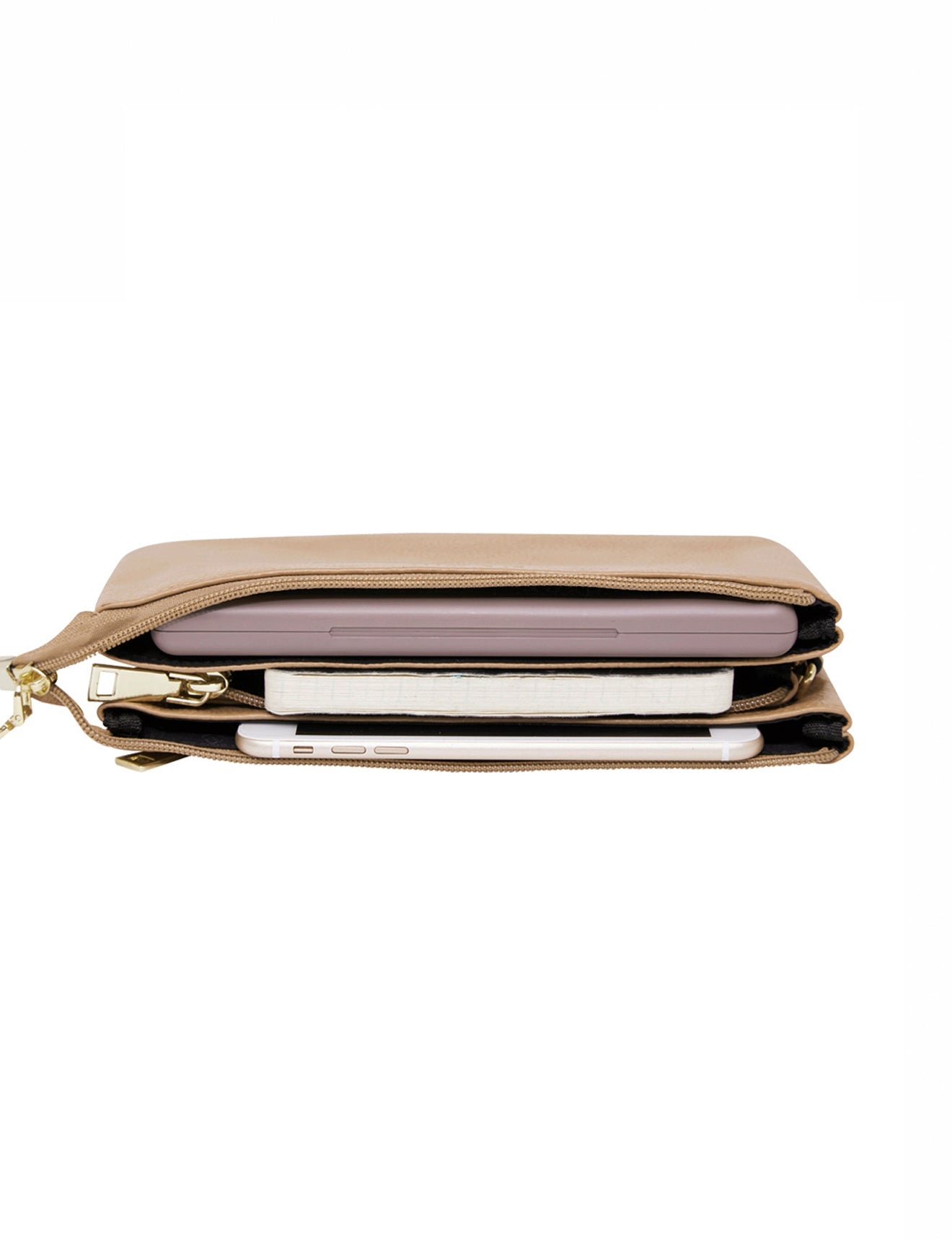 CANDICE LEDERBRIEFTASCHE MIT SCHULTERGURT – KAMEL