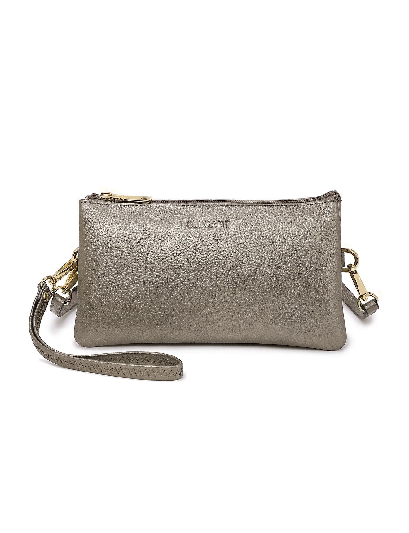 CANDICE LEDERBRIEFTASCHE MIT SCHULTERGURT – ZINNFARBE