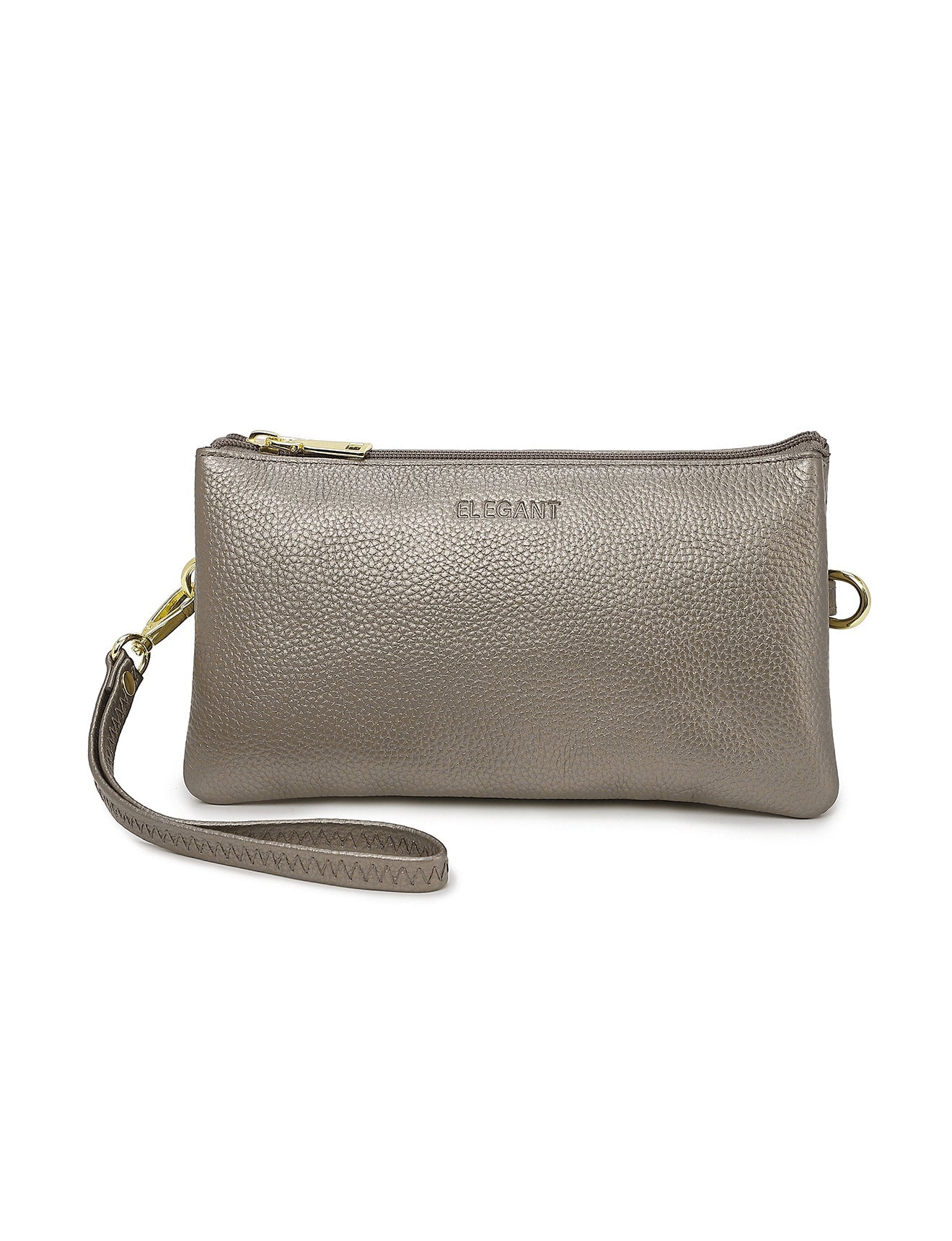 CANDICE LEDERBRIEFTASCHE MIT SCHULTERGURT – ZINNFARBE