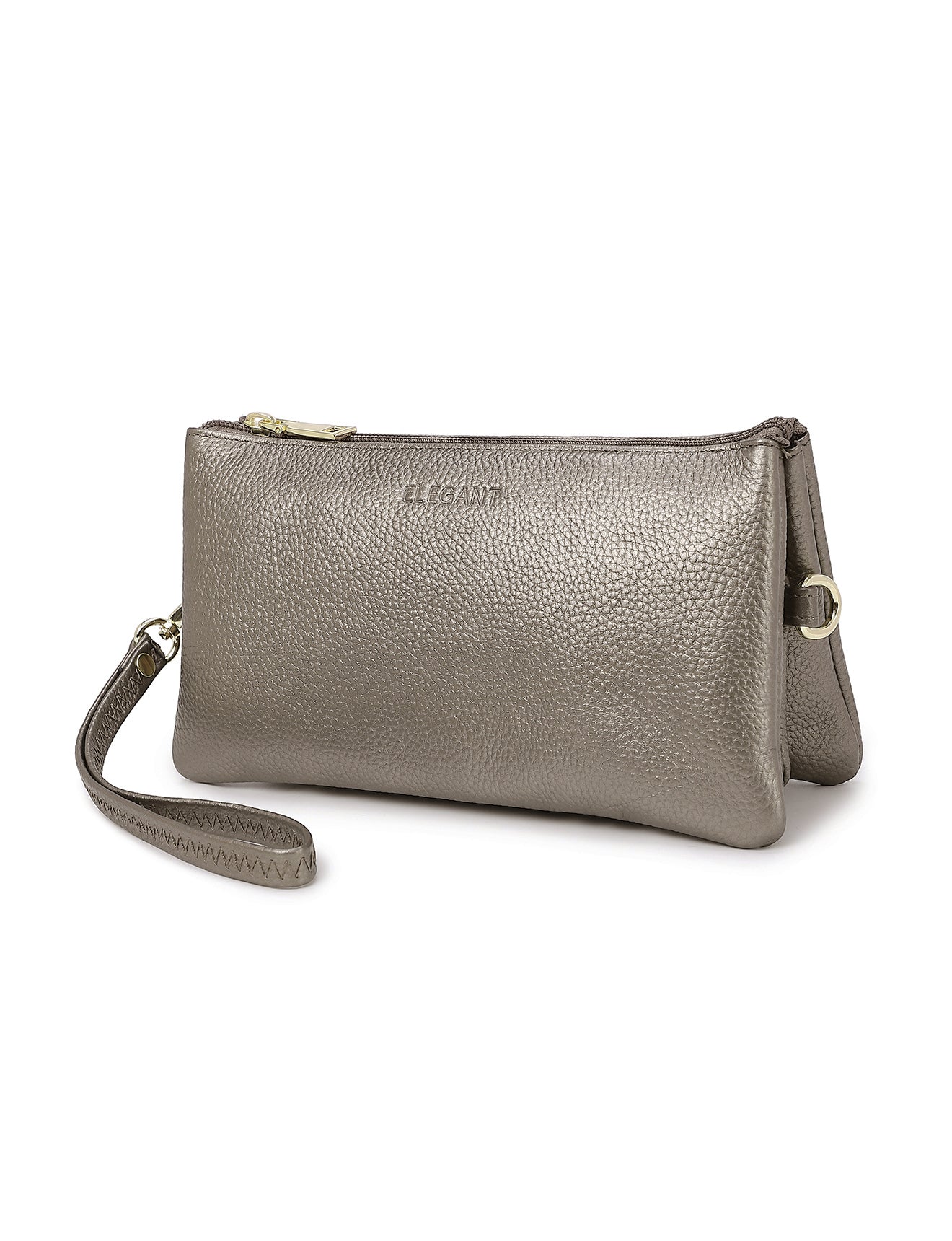 CANDICE LEDERBRIEFTASCHE MIT SCHULTERGURT – ZINNFARBE
