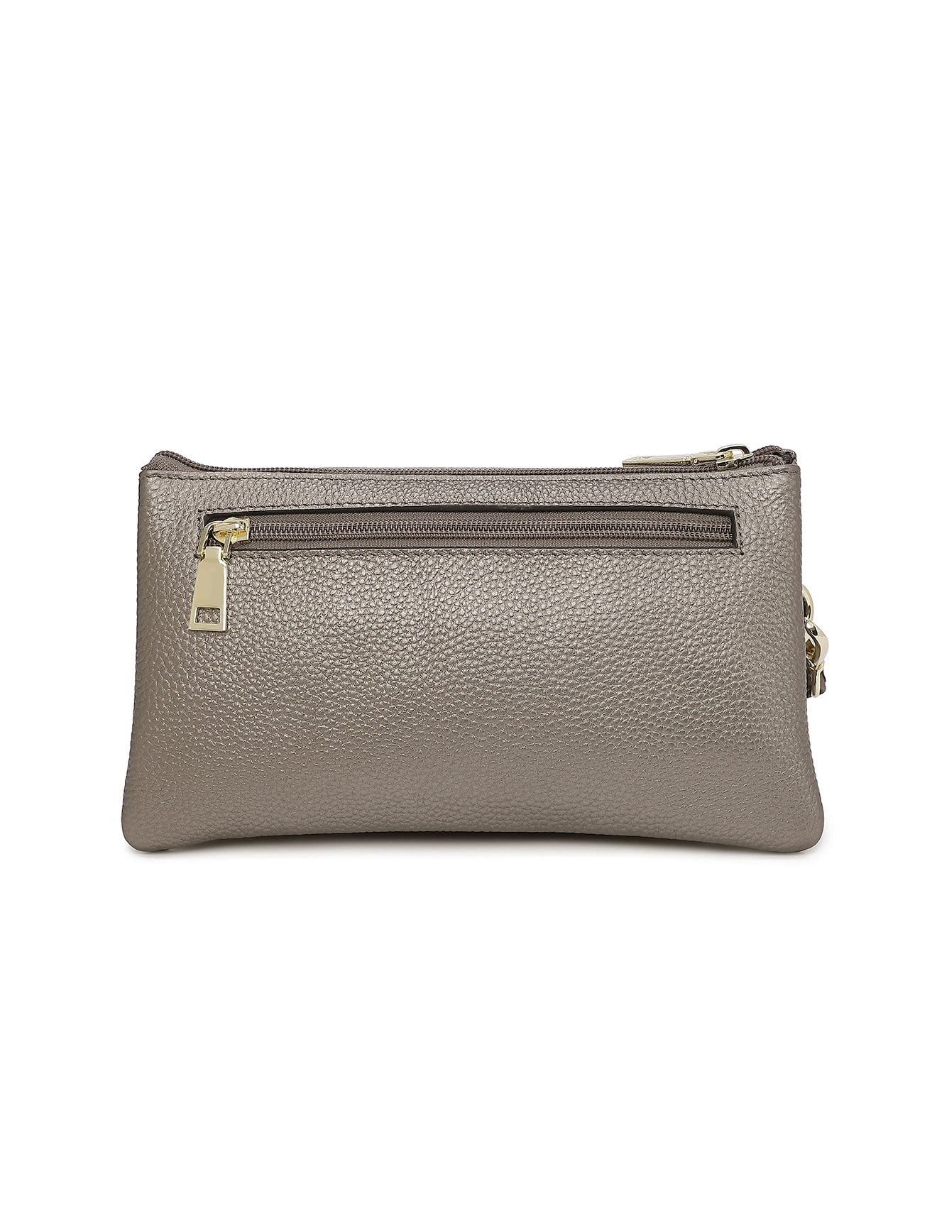 CANDICE LEDERBRIEFTASCHE MIT SCHULTERGURT – ZINNFARBE
