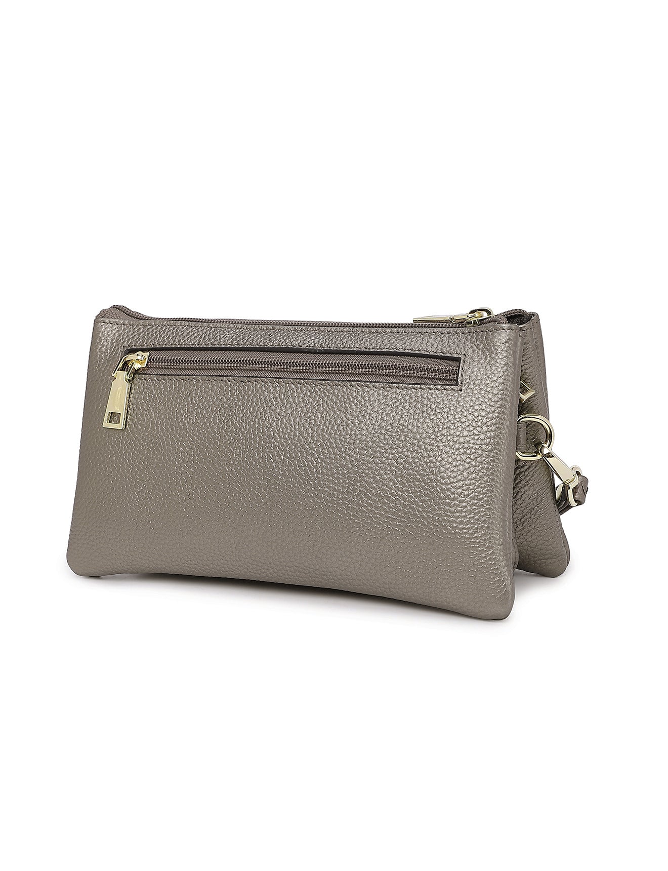 CANDICE LEDERBRIEFTASCHE MIT SCHULTERGURT – ZINNFARBE