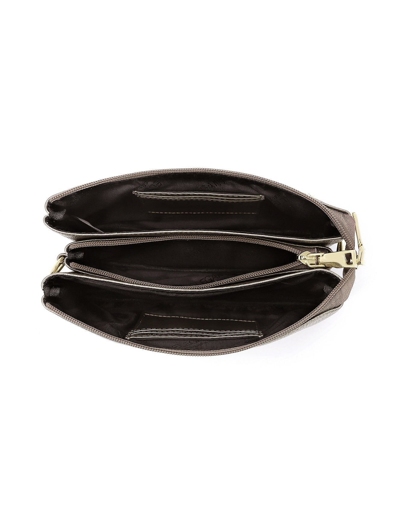 CANDICE LEDERBRIEFTASCHE MIT SCHULTERGURT – ZINNFARBE
