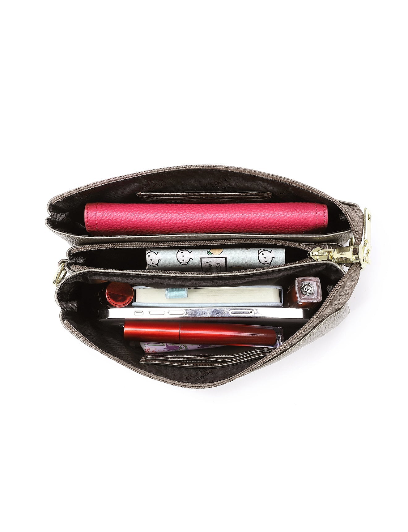 CANDICE LEDERBRIEFTASCHE MIT SCHULTERGURT – ZINNFARBE