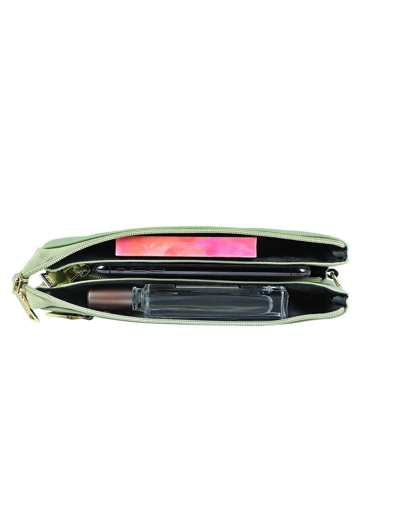 CANDICE LEDERBRIEFTASCHE MIT SCHULTERGURT - PISTAZIE