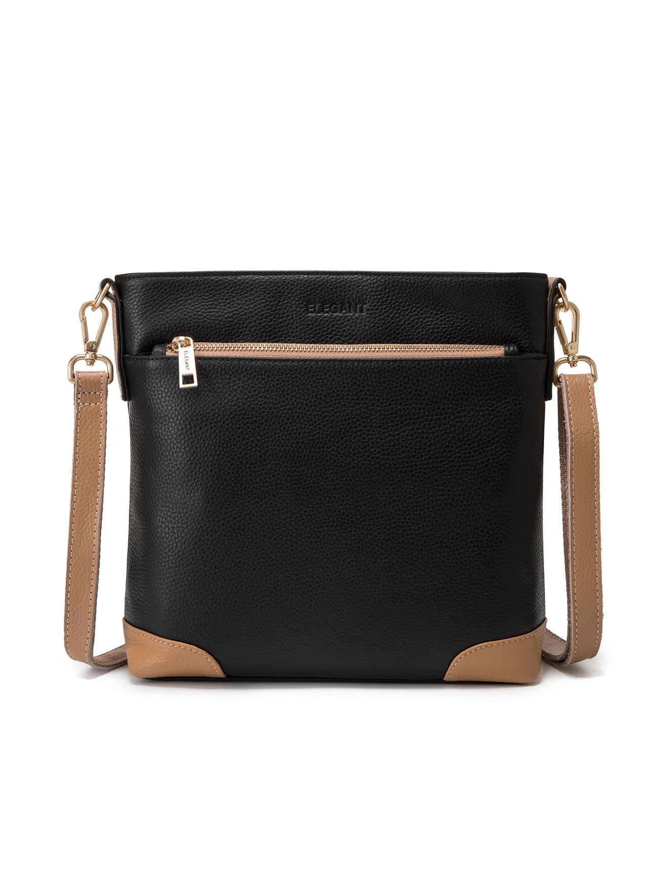 UMHÄNGETASCHE AUS LEDER „EVIE“ – ZWEIFARBIG – E1-0816B-BLK/CAM