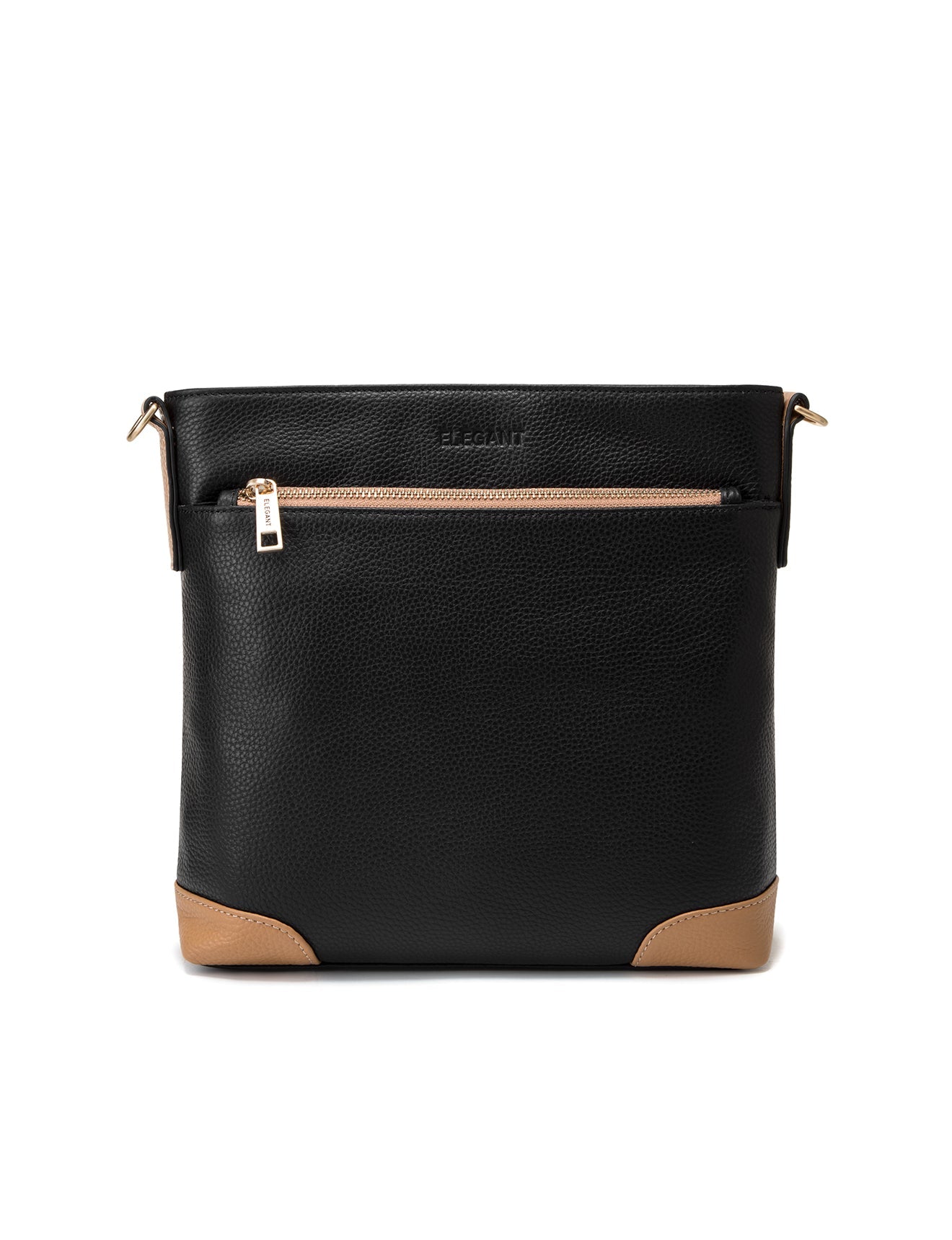 UMHÄNGETASCHE AUS LEDER „EVIE“ – ZWEIFARBIG – E1-0816B-BLK/CAM