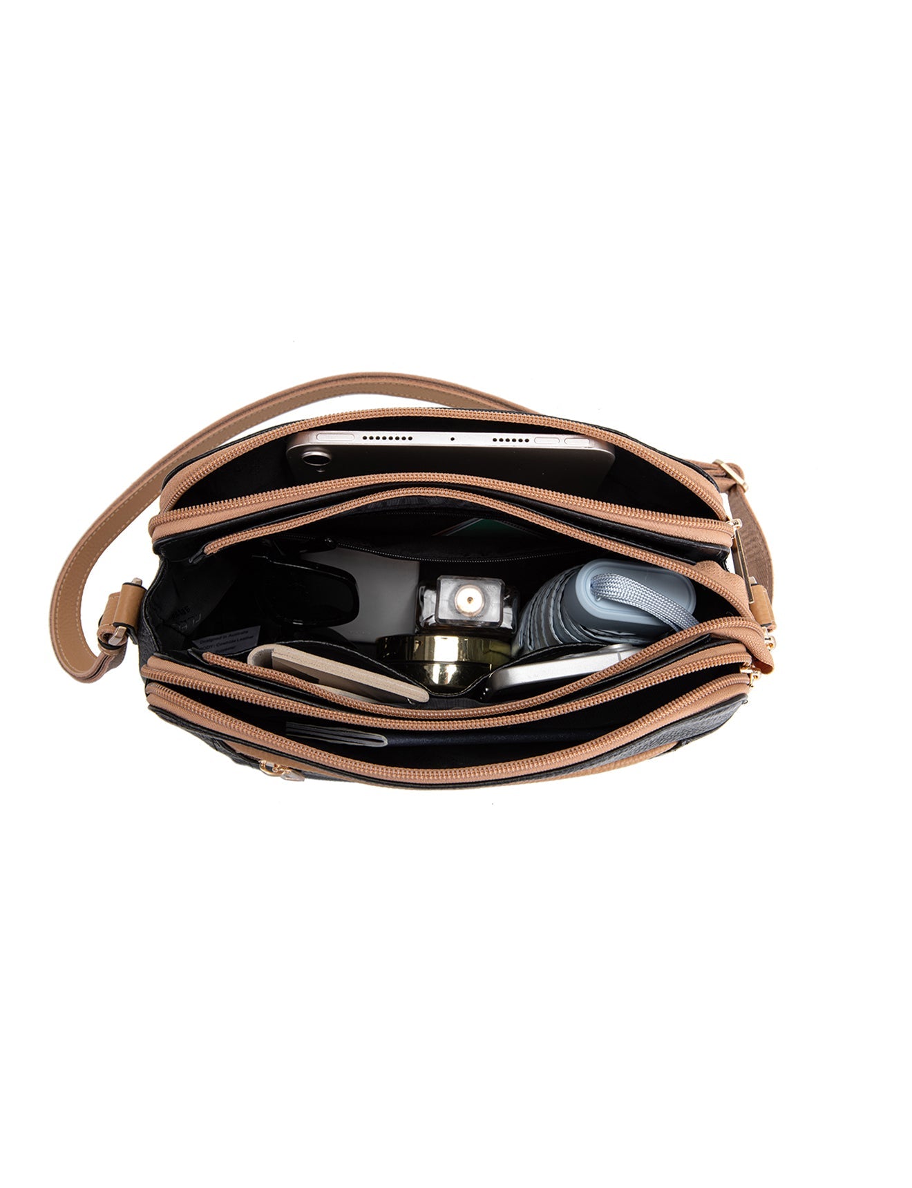 BROOKE XBODY-TASCHE AUS LEDER MIT DREI FÄCHERN - E1-0828-BLK/CAM - NEU