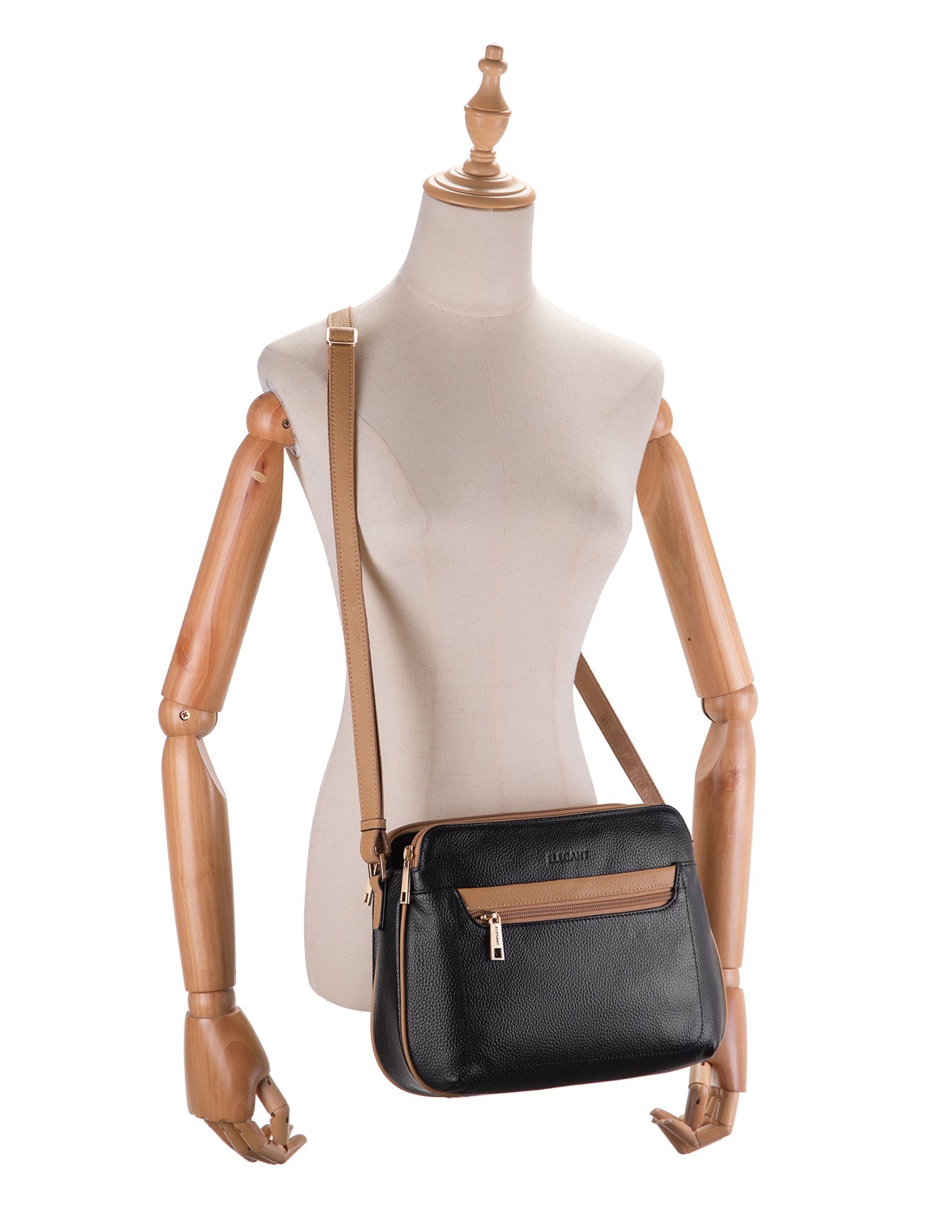 BROOKE XBODY-TASCHE AUS LEDER MIT DREI FÄCHERN - E1-0828-BLK/CAM - NEU