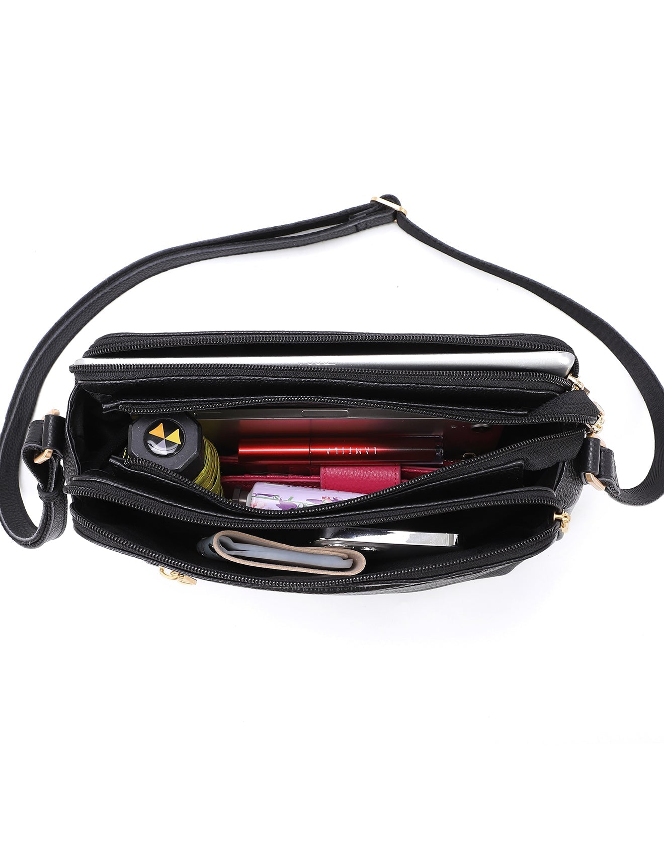 BROOKE XBODY-TASCHE AUS LEDER MIT DREI FÄCHERN - E1-0828-BLK