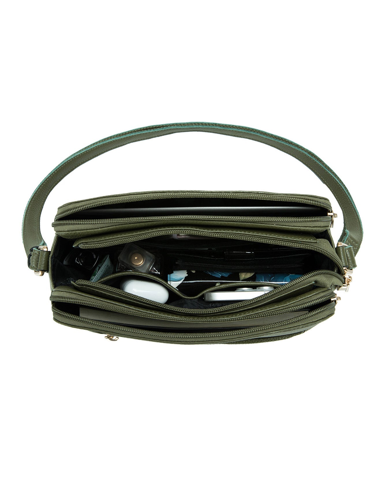 BROOKE XBODY-TASCHE AUS LEDER MIT DREI FÄCHERN-E1-0828-OLIVE